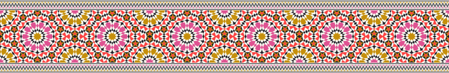 Beautiful Mughal Ethnic Border with Multicolored Small Borders for Digital Textile Printing - obrazy, fototapety, plakaty