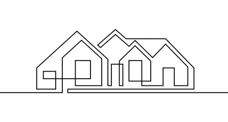 Abstract house in continuous line art drawing style. Big american style family home black linear design isolated on white background. Vector illustration