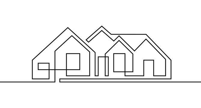 Abstract house in continuous line art drawing style. Big american style family home black linear design isolated on white background. Vector illustration