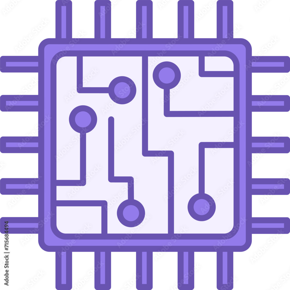 Poster colored processor icon. semiconductor processor chip. printed circuit board. technology concept