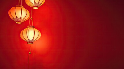  Chinese Lanterns in red background.  traditional oriental style illustration with large copy space. New Year's Atmosphere. Asian Traditional holiday concept.