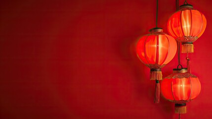  Chinese Lanterns in red background.  traditional oriental style illustration with large copy space. New Year's Atmosphere. Asian Traditional holiday concept.