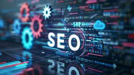 Search engine optimization, SEO, background cover, the concept of optimization to raise the position of the site, the search engine for user queries, network traffic in the search engine. - obrazy, fototapety, plakaty