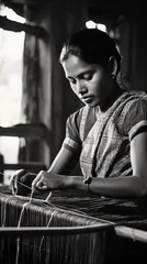 Foto op Aluminium Beeralu lace Weawing girl portrait. Traditional lace-making woman. Household bobbin lace industry. heritage of Sri Lanka. Generative ai © nilanka