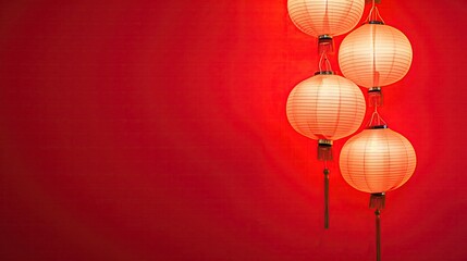  Chinese Lanterns in red background.  traditional oriental style illustration with large copy space. New Year's Atmosphere. Asian Traditional holiday concept.
