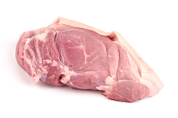 Raw pork ham meat, isolated on white background.