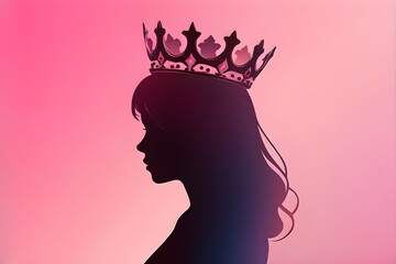 Queen woman wearing  a crown shadow illustration with copy space, international women's day concept