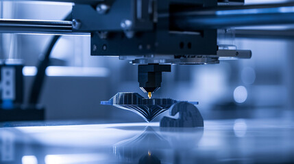 A close-up of a 3D printer creating intricate prototypes