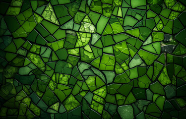 Green mosaic glass tile texture with varied shades