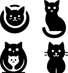 collection of minimalist, simple and modern cat icons and logos