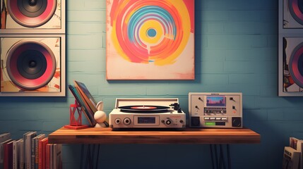 A record player with vinyl disc - obrazy, fototapety, plakaty