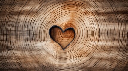 Tree rings shaped as a heart, background, copy space, 16:9 - obrazy, fototapety, plakaty