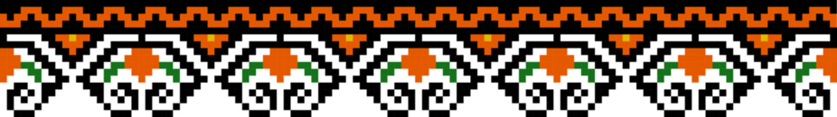 Obraz premium Set of editable colorful seamless ethnic Ukrainian traditional cross stitch patterns for embroidery stitch. Floral and geometric ornaments. Vector illustration