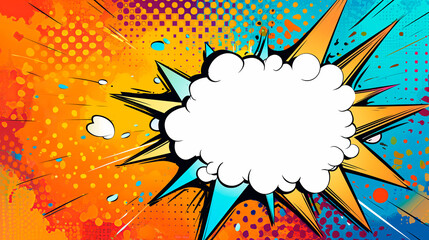 Colorful pop art comic background with explosive bubbles and dots.	