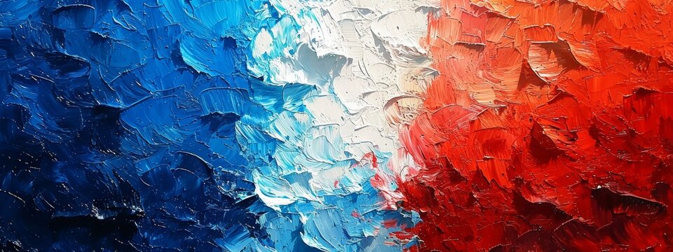 The French flag depicted with a bold impasto technique, reflecting the vibrant and passionate spirit of France.