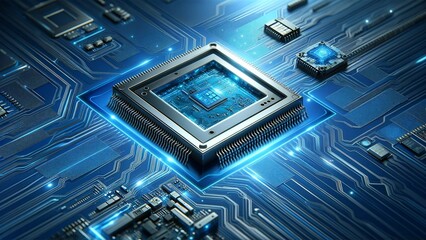 Theme of a microchip with a high-tech aesthetic.