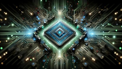 Theme of a microchip with a high-tech aesthetic.