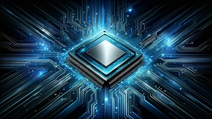 Theme of a microchip with a high-tech aesthetic.