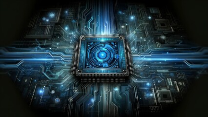Theme of a microchip with a high-tech aesthetic.