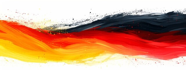An artistic interpretation of the German flag with vibrant brush strokes, expressing the dynamic culture and spirit of Germany. - obrazy, fototapety, plakaty
