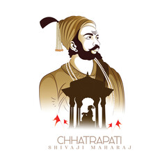 Chhatrapati Shivaji Maharaj Jayanti, [Chhatrapati Shivaji Maharaj birthday] Indian Maratha warrior king, with calligraphy - obrazy, fototapety, plakaty