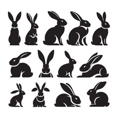 Whispering Willows: Rabbit Silhouettes Navigating the Whispers of Willows, Creating a Silhouetted Symphony - Bunny Silhouette - Rabbit Vector
