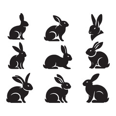 Whispers of Wonderland: Rabbit Silhouettes Whispers of Wonderland in a Captivating Display of Enchantment - Bunny Silhouette - Rabbit Vector
