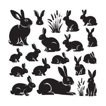 Whispering Winds: A Gentle Breeze Carrying the Ephemeral Whispers of Rabbit Silhouettes in Nature's Ballet - Rabbit Illustration - Bunny Vector
