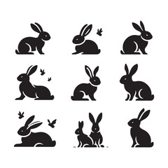 Ethereal Elegance: Rabbit Silhouette Series Embodied in Ethereal Grace and Natural Beauty - Rabbit Illustration - Bunny Vector
