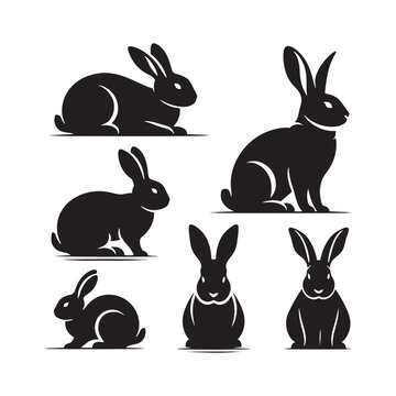 Ethereal Hops: Rabbit Silhouette Displaying the Effortless Grace of Bunnies in Nature's Ballet - Rabbit Illustration - Bunny Vector
