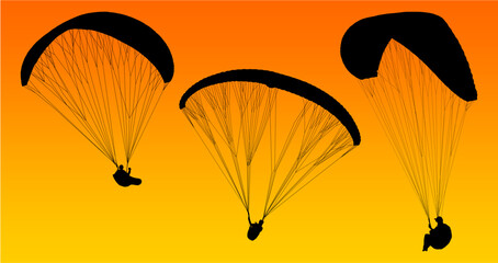 paracaidas, vector, parapente, figuras, entrenamiento, pegatina, salto en paracaidas, paracaidistas