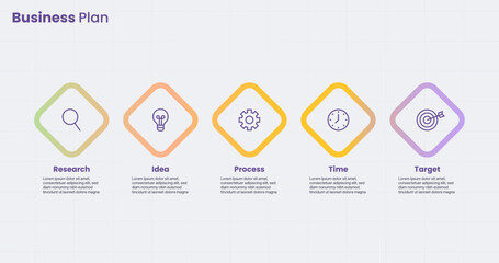 Infographic square diagram template for 5 step business plan concept
