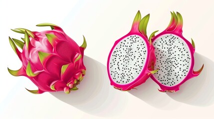 ripe juicy dragon fruit whole and its half