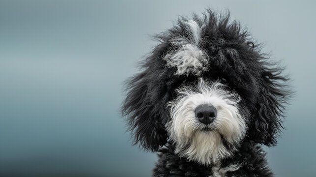 Portrait intime d'un Sheepadoodle aux yeux p&eacute;n&eacute;trants &agrave; l'int&eacute;rieur