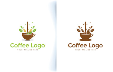Vector modern coffee cup bean and coffee shop logo with label