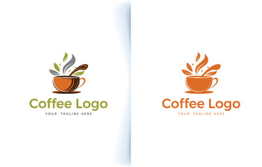 Vector modern coffee cup bean and coffee shop logo with label