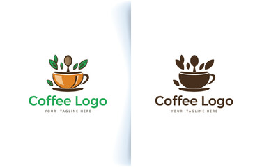Vector modern coffee cup bean and coffee shop logo with label