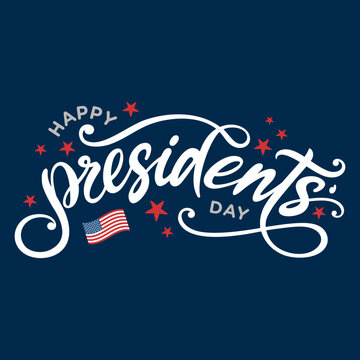 Happy Presidents day banner, card, clipart, logo, vector, graphic, text, lettering for Presidents day flyer, 
sale banner, background, sign, web, social media post 
with american flag, USA