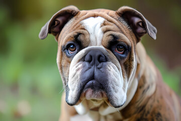 Bulldog - originally from England, bred for bull-baiting. Known for being loyal, friendly, and stubborn  - obrazy, fototapety, plakaty