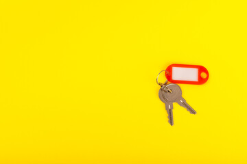 Plastic key ring in different colors with a place for a signature on a bright colored background....