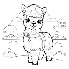 Lama animal illustration coloring page - coloring book  for kids
