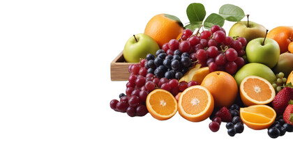 Fresh healthy grocery fruits on transparent background with empty copy space