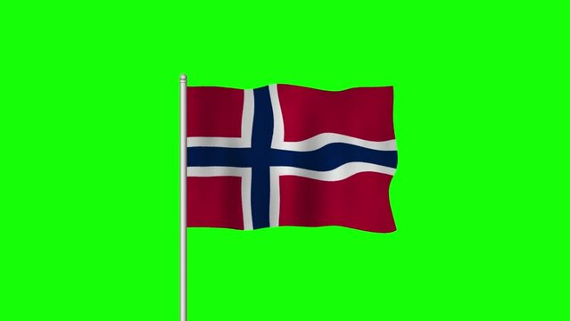 National Flag of Norway Waving on a Green Screen