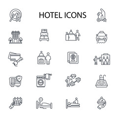 Hotel service icon set.vector.Editable stroke.linear style sign for use web design,logo.Symbol illustration.