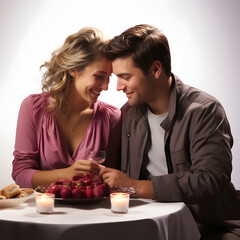 Obraz na płótnie Canvas Couple enjoying a romantic valentine's day dinner isolated on white background, hyperrealism, png 