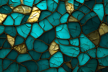 mosaic tile seamless pattern transparent blue mosaic pattern abstract wallpaper, in the style of light gold and light emerald, kintsugi, shaped canvas, abstract photography, glass sculptures