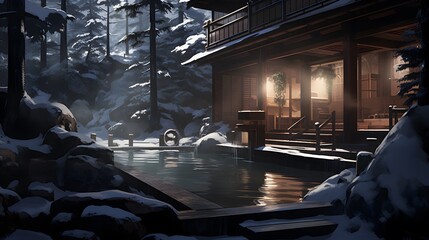 Onsen ryokan, winter.