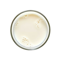 A glass of milk top view isolated on a transparent background 
