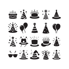 Gleaming Festivities: Party Hat Silhouettes Glistening in the Glow of Unforgettable Celebration - Party Hat Illustration - Celebration Vector
