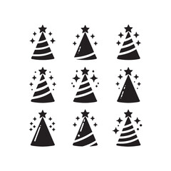 Obraz premium Euphoric Shadows: Party Hat Silhouettes Casting Euphoric Shadows in the Celebratory Tapestry of Silhouetted Joy - Party Hat Illustration - Celebration Vector 